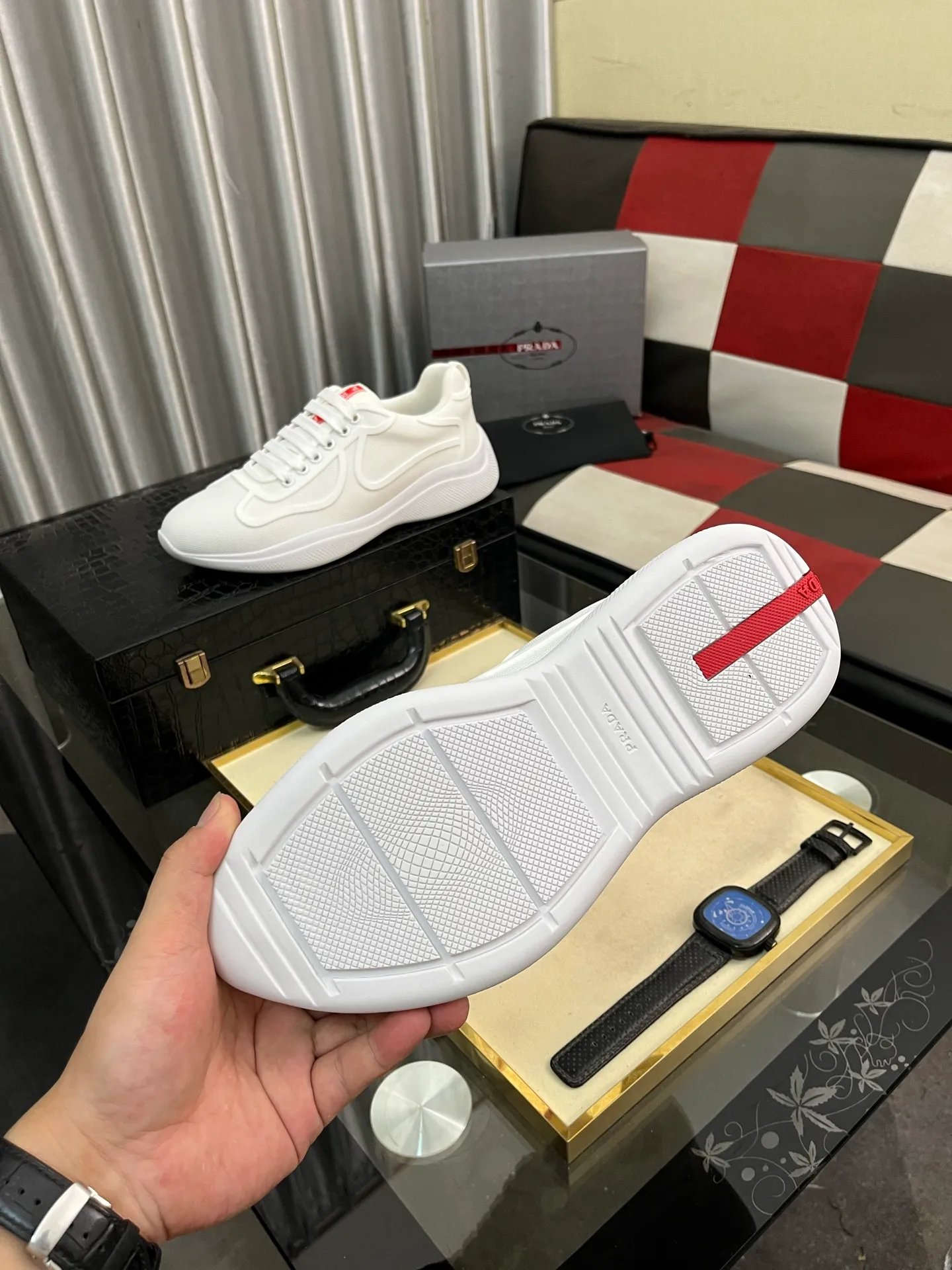 Men's shoes 💰400⌚️⌚️【PRADA】Prada casual shoes, originally developed 1:1, made of high-mercerized cowhide with imported cowhide, silk sheepskin lining, rubber outsole, comfortable and soft on the foot, size: 38-444️⃣Colors available